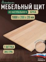 Мебельный щит бук кат. Экстра цельный 1000 х 200 х 20