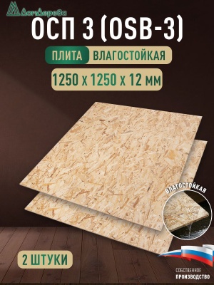 ОСП (OSB 3) плита влагостойкая 12 x 1250 x 1250 (2 шт)